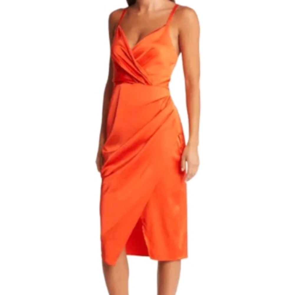 New Adelyn Rae Lydia cross strap red satin dress